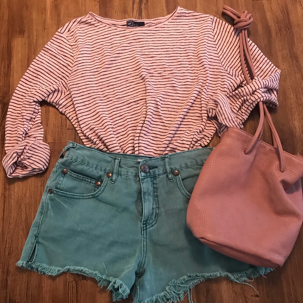 Free People Jade Green Denim Cutoff Shorts